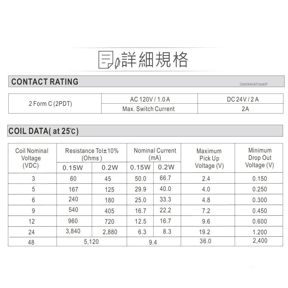 『聯騰．堃喬』信號 繼電器 DC9V RS-9 DPDT/2P 接點負載1A/120VAC-細節圖3