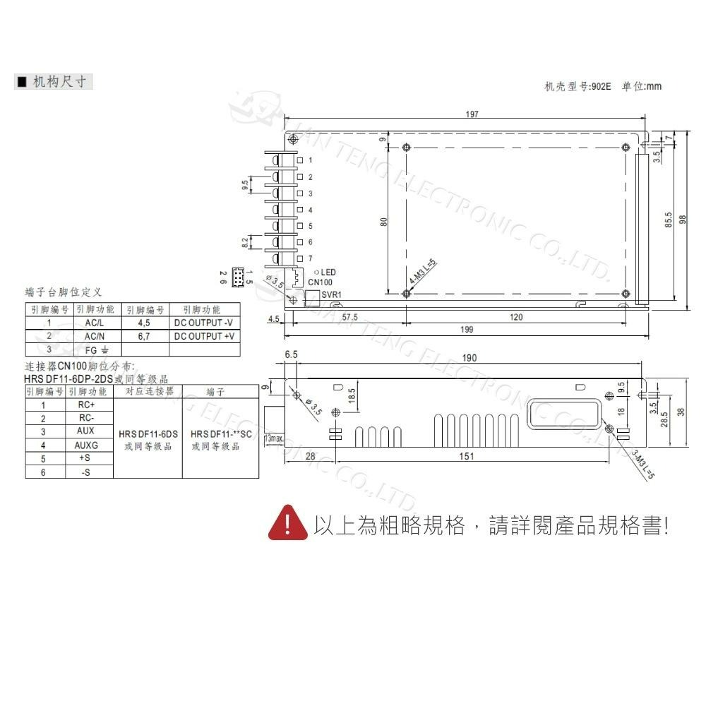 『聯騰．堃喬』MW明緯 HRPG-200-3.3/5/7.5/12/15/24/36/48 單組 PFC 電源 供應器-細節圖4