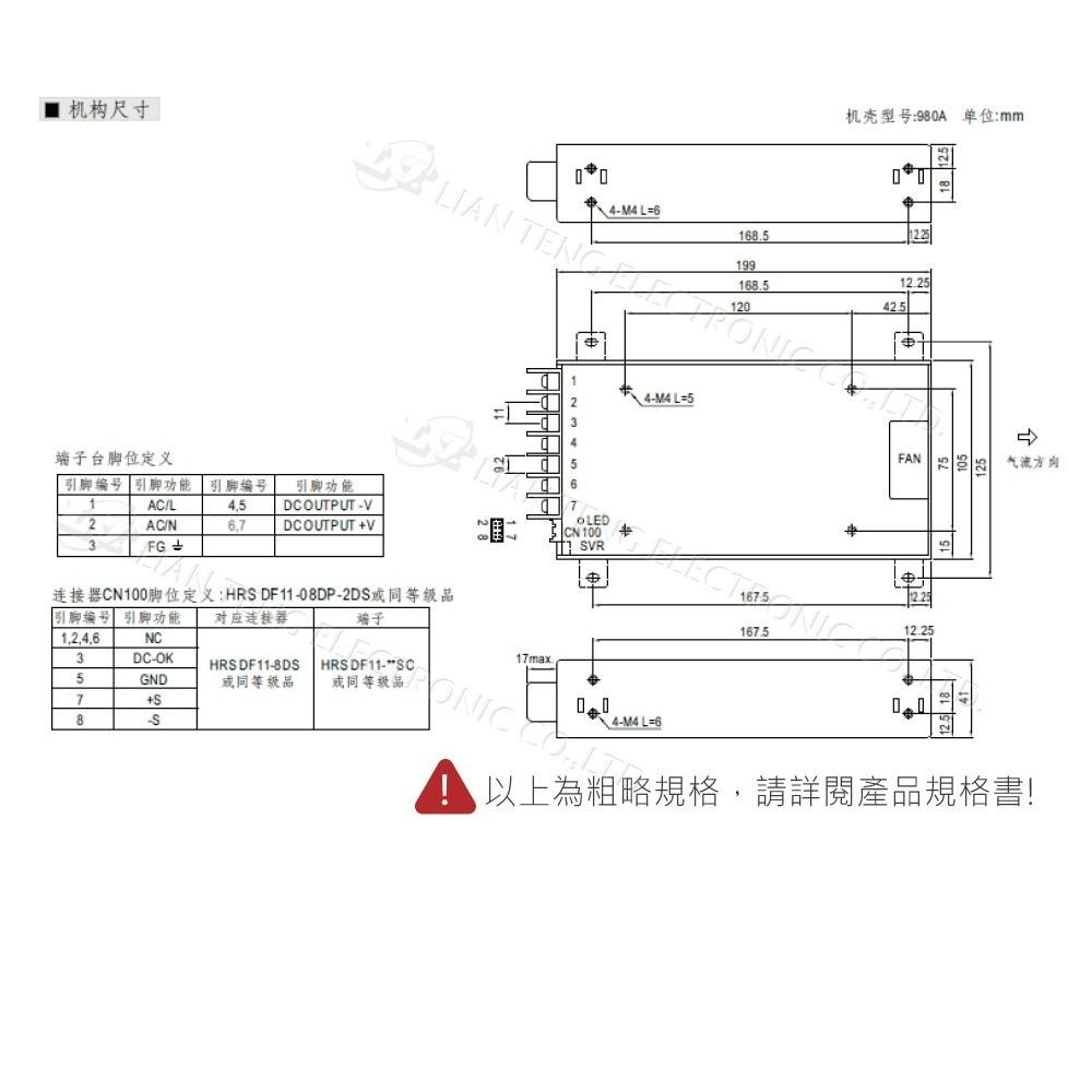 『聯騰．堃喬』MW明緯 HRP-300-3.3/5/7.5/12/15/24/36/48  單組輸出 電源供應器 PFC-細節圖4