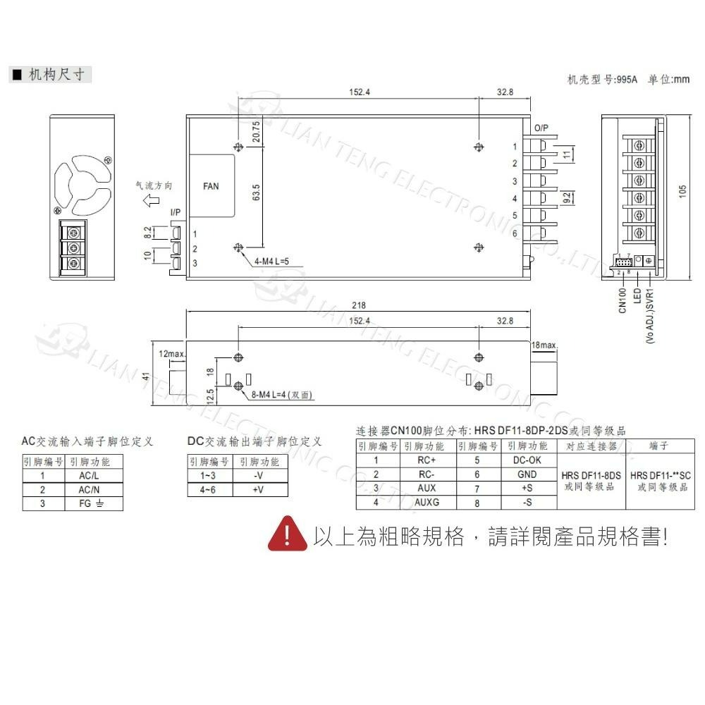 聯騰．MW明緯 HRPG-450-3.3/5/7.5/12/15/24/36/48 單組 PFC 電源 供應器-細節圖4