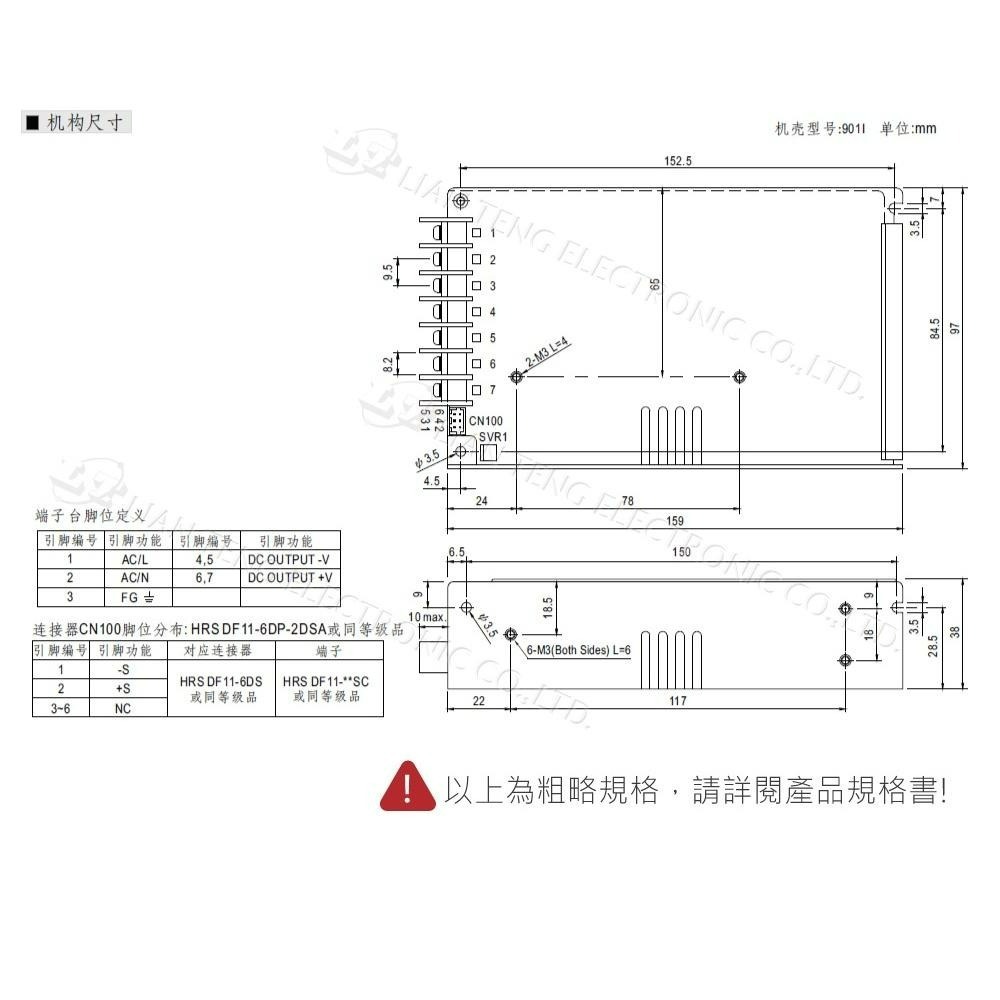 聯騰．MW明緯 HRP-150-3.3/5/7.5/12/15/24/36/48  單組輸出 電源供應器 PFC-細節圖4