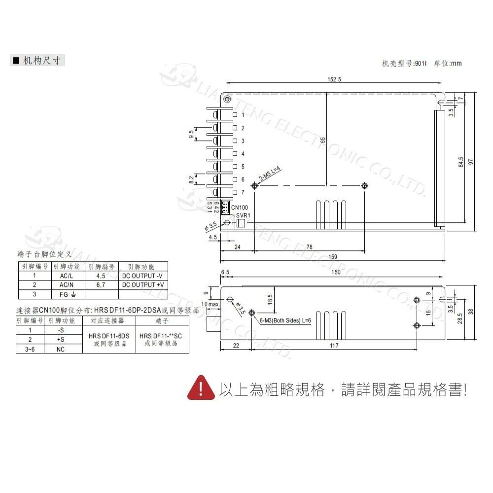 『聯騰．堃喬』MW明緯 HRP-150-3.3/5/7.5/12/15/24/36/48  單組輸出 電源供應器 PFC-細節圖4