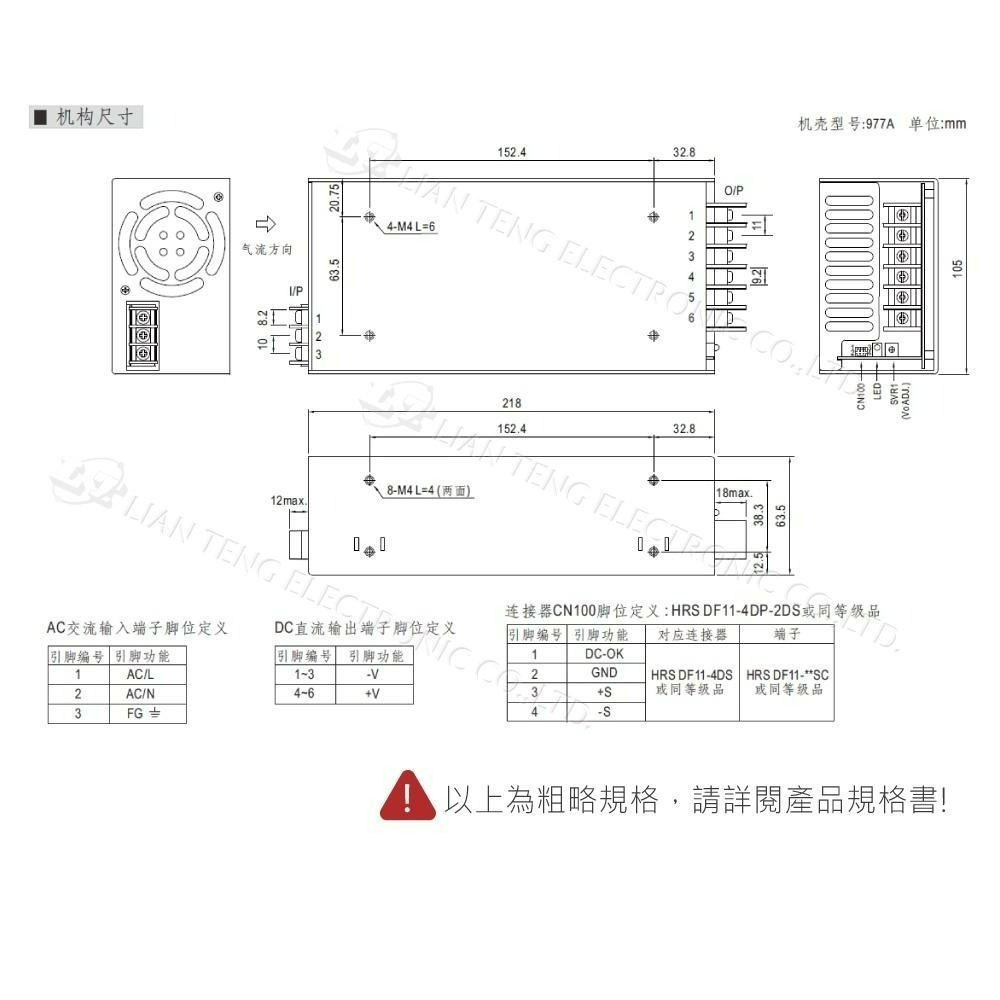 聯騰．MW明緯 HRP-600-3.3/5/7.5/12/15/24/36/48  單組輸出 電源供應器 PFC-細節圖4