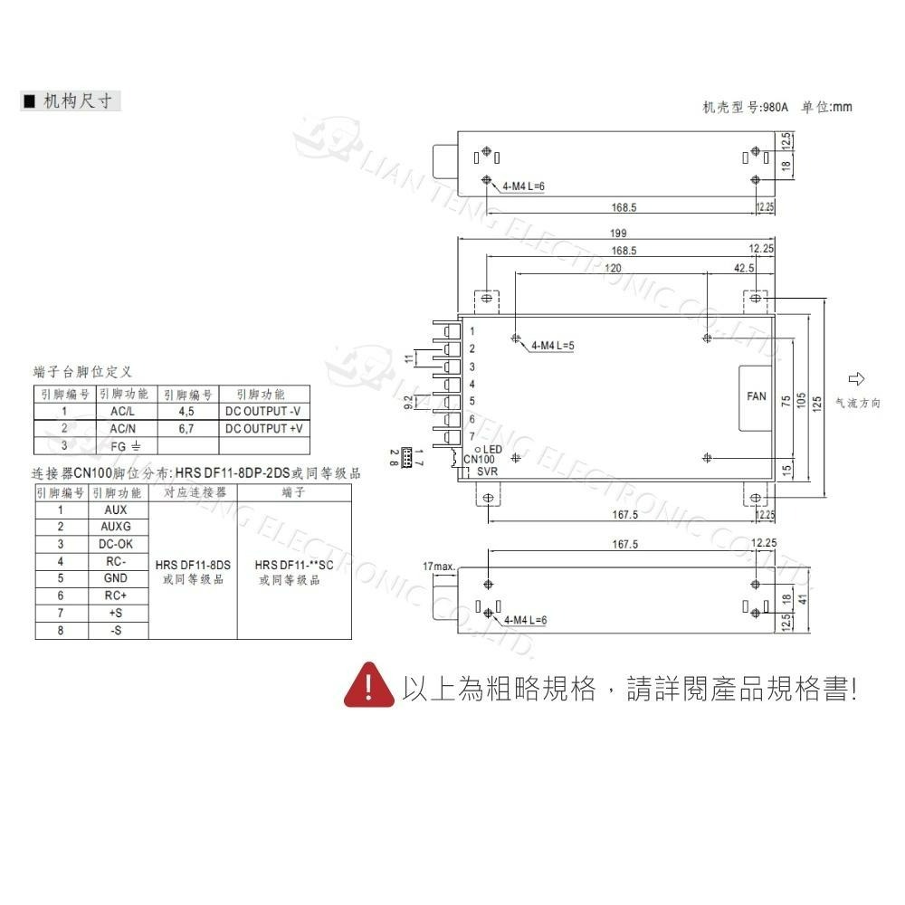 聯騰．MW明緯 HRPG-300-3.3/5/7.5/12/15/24/36/48 單組 PFC 電源 供應器-細節圖4
