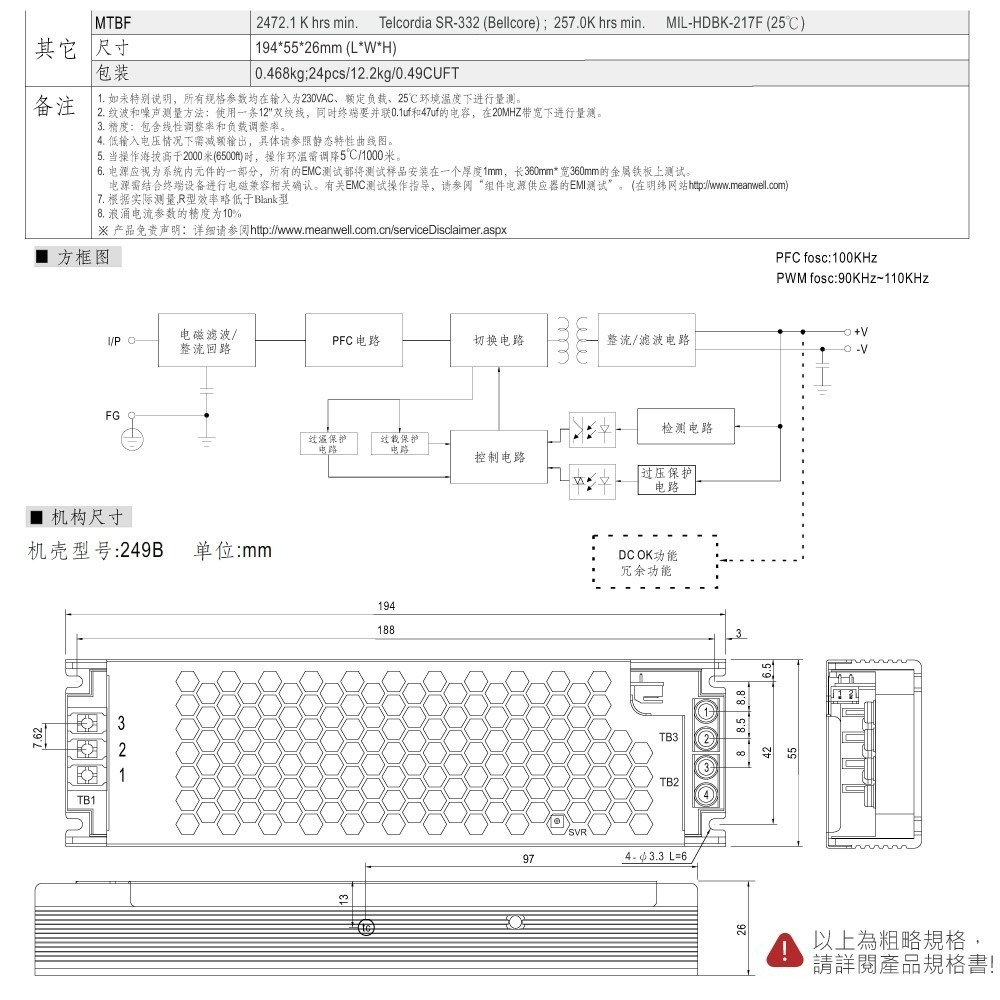 聯騰．MW明緯 UHP-200-12/15/24/36/48/55 200W PFC 顯示屏 螢幕 電源供應器-細節圖6