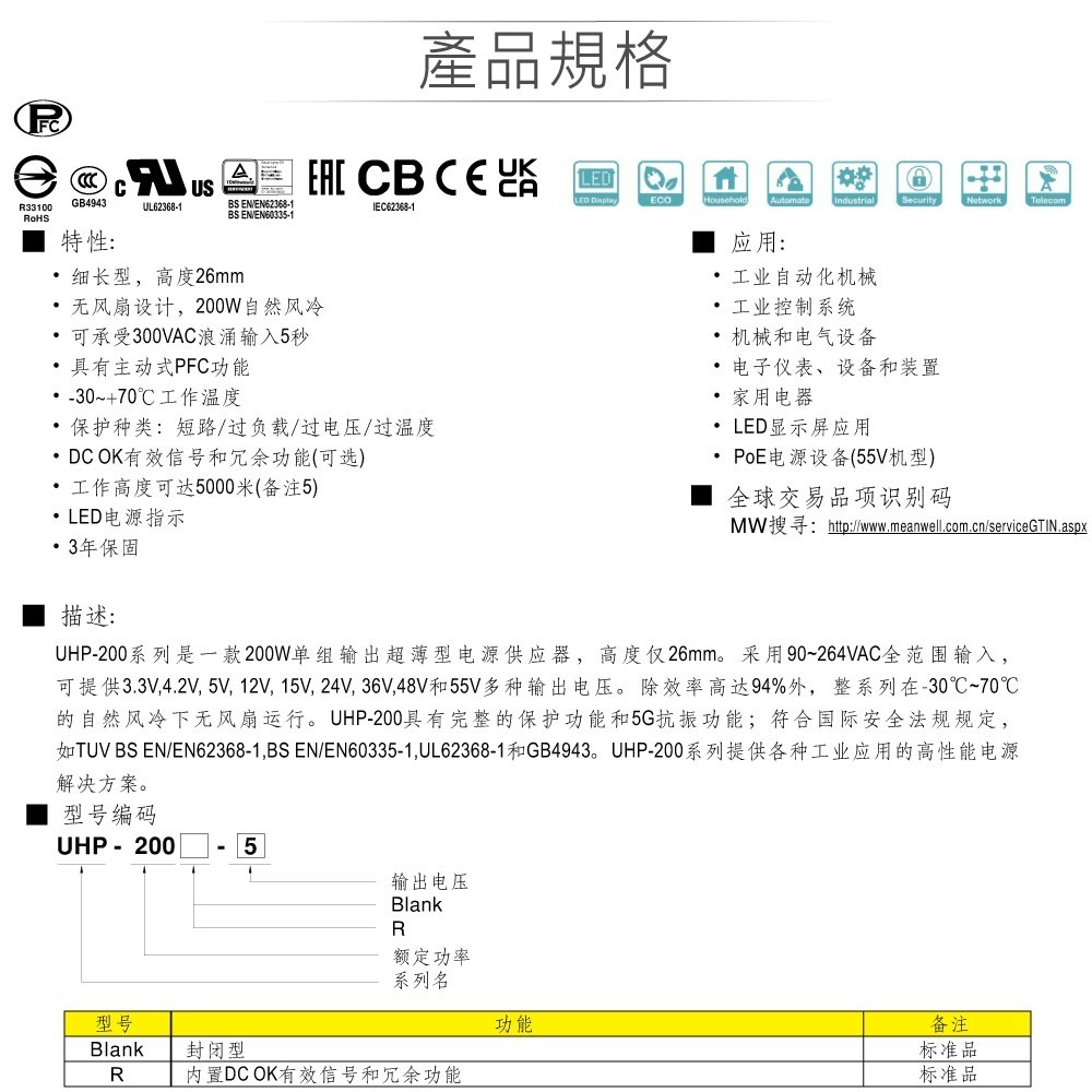 『聯騰．堃喬』MW明緯 UHP-200-12/15/24/36/48/55 200W PFC 顯示屏 螢幕 電源供應器-細節圖4