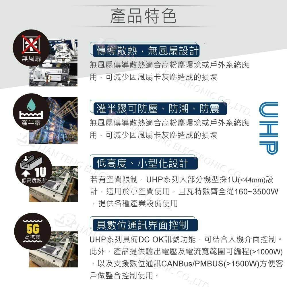 聯騰．MW明緯 UHP-2500-24/36/48 200W PFC 顯示屏 螢幕 電源供應器-細節圖2