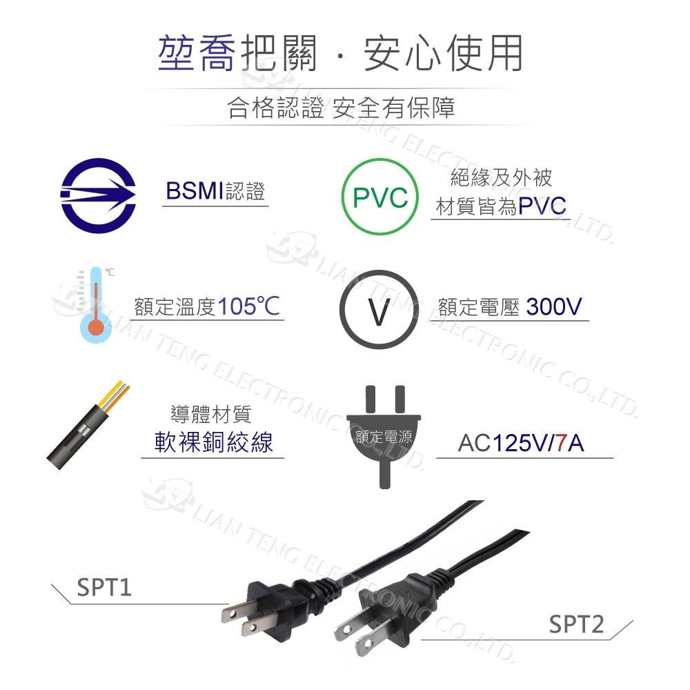 『聯騰．堃喬』SPT-1 AC 單頭 電源線 18AWG 6呎 / 1.8公尺-細節圖2