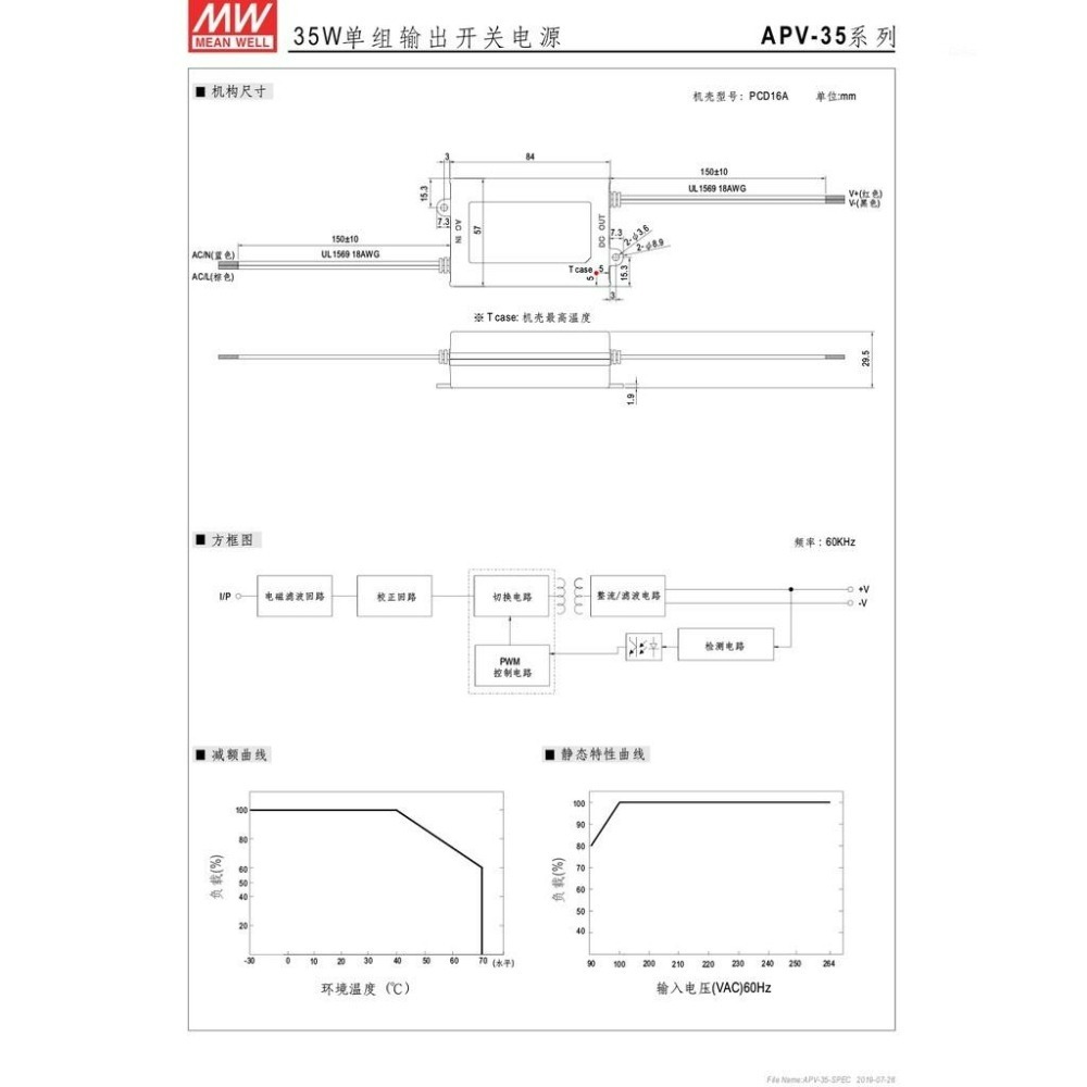 『聯騰．堃喬』MW 明緯 APV-35 系列 單組輸出 LED 35W 經濟型 恆電壓 電源供應器 多規格賣場-細節圖3