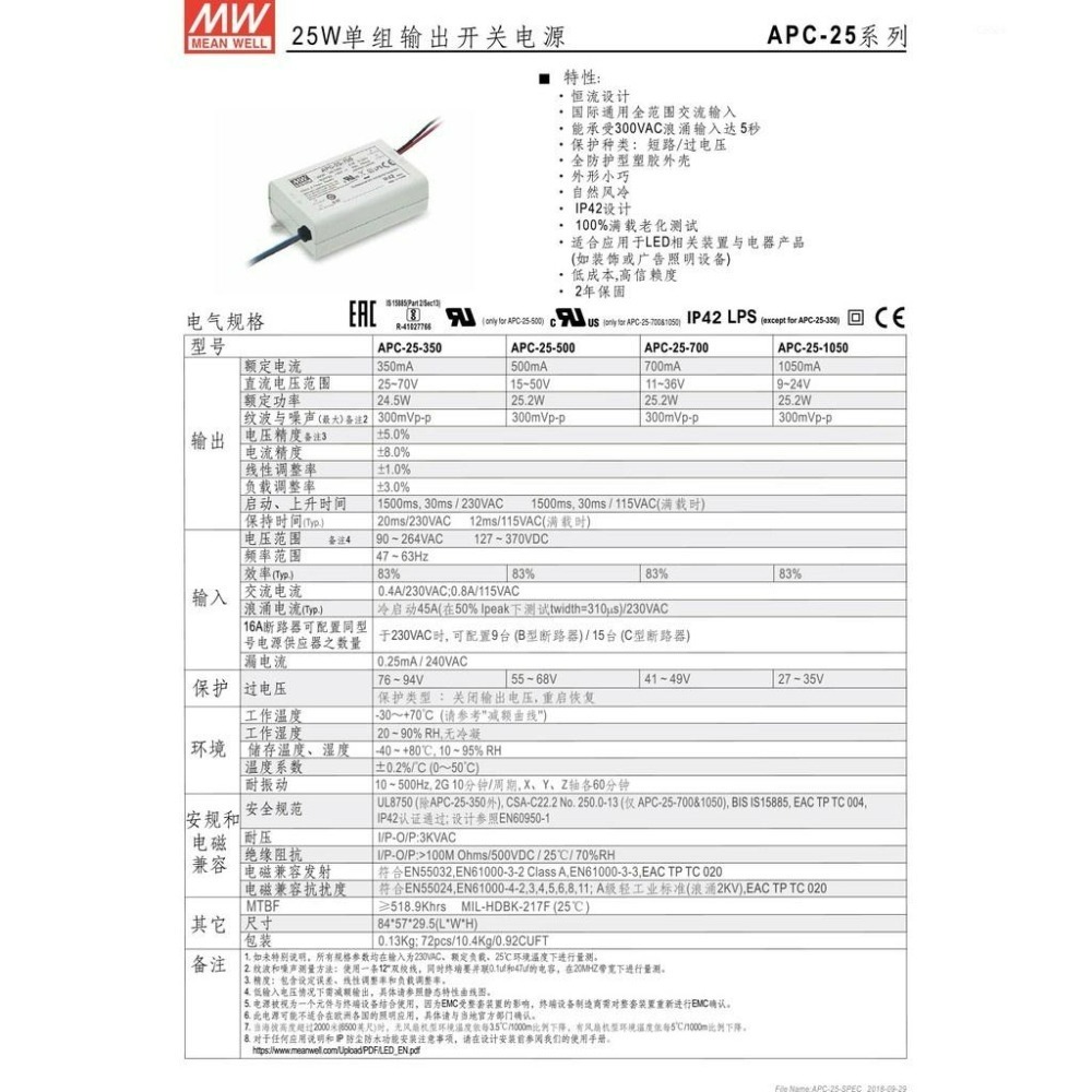 『聯騰．堃喬』MW 明緯 APC-25 系列 單組輸出 LED照明 25W 恆電壓 電源供應器 多規格賣場-細節圖2