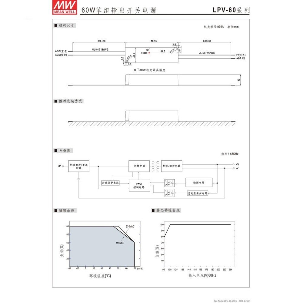 聯騰．MW 明緯 LPV-60 -5/12/15/24/36/48 單組輸出 LED 照明 防水 電源 IP67-細節圖3