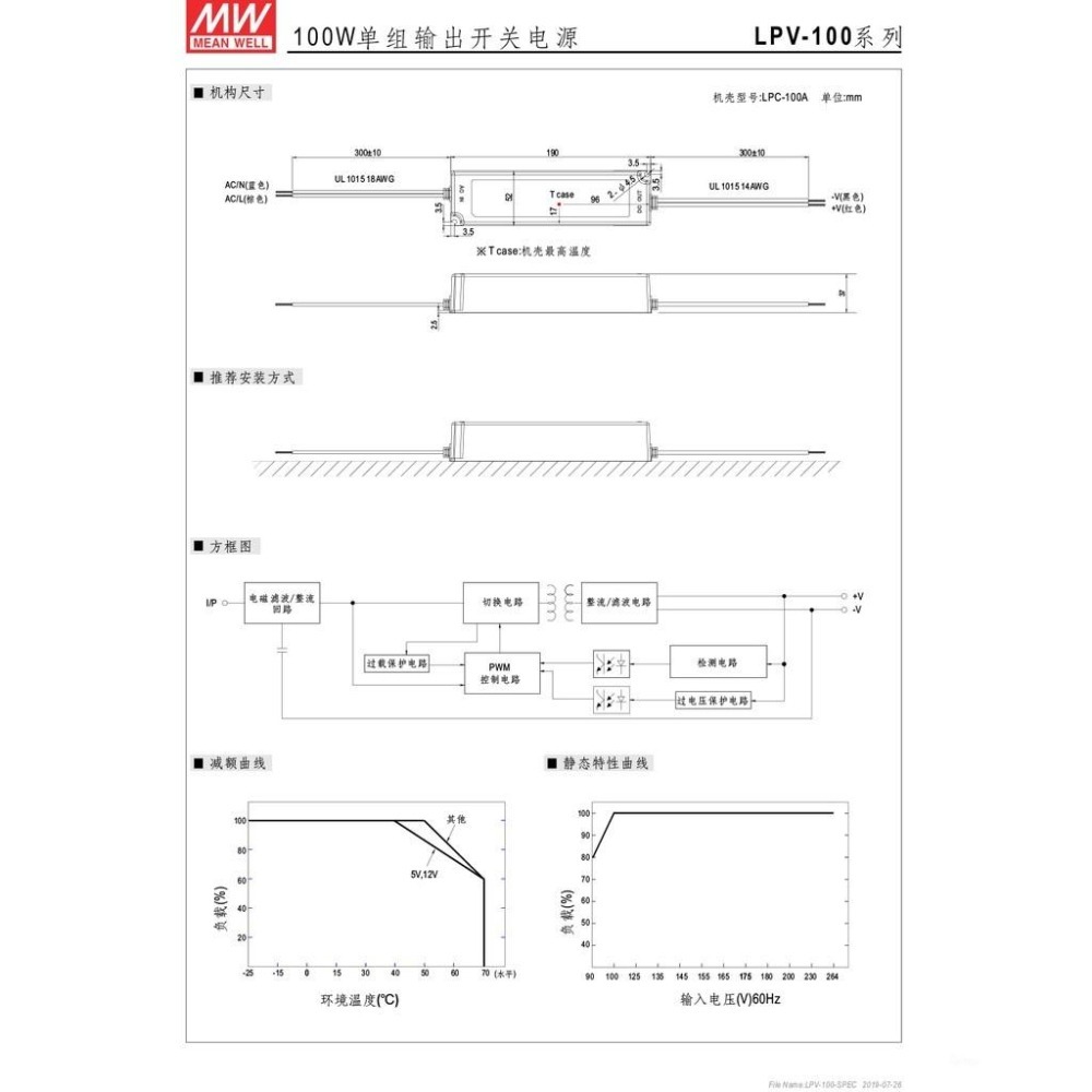 聯騰．MW 明緯 LPV-100 -5/12/15/24/36/48 單組輸出 LED 電源 室內照明 IP67-細節圖3