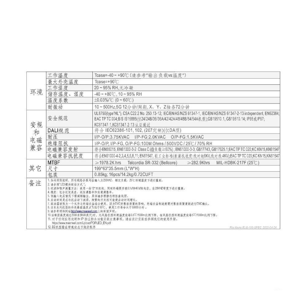 聯騰．MW 明緯 ELG-100-36A-3Y ELG-100-48A-3Y LED 專用 變壓器 IP65-細節圖4