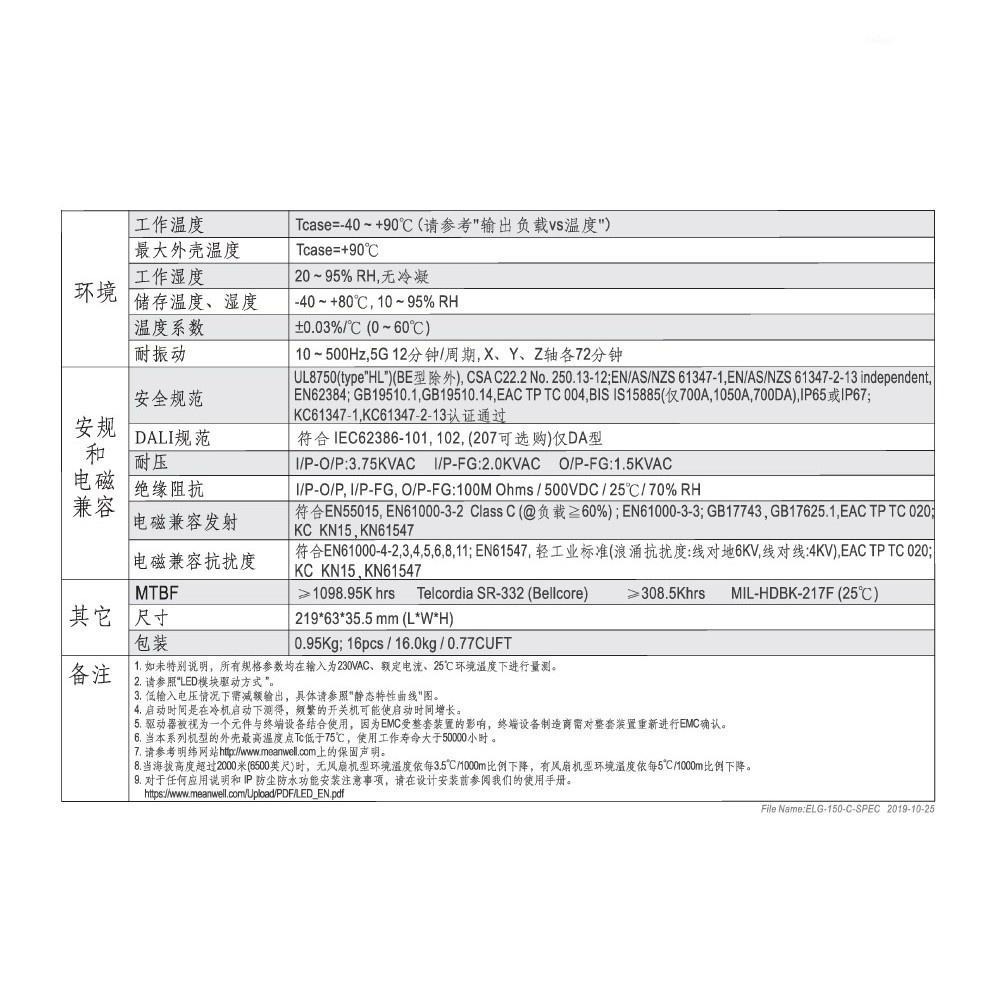 聯騰．MW明緯 54~107V/1400mA ELG-150-C1400A LED 照明專用 恆流型 電源供應器-細節圖5