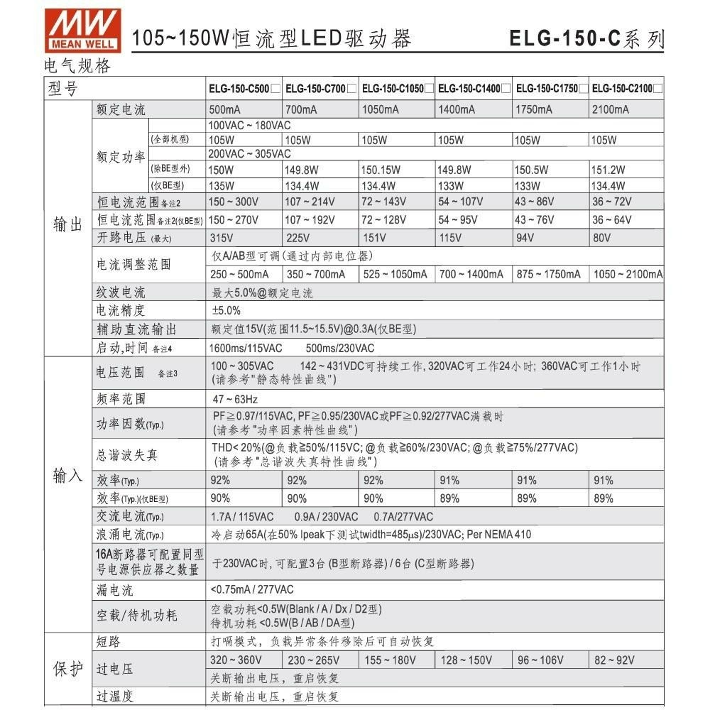 『聯騰．堃喬』MW明緯 54~107V/1400mA ELG-150-C1400A LED 照明專用 恆流型 電源供應器-細節圖4