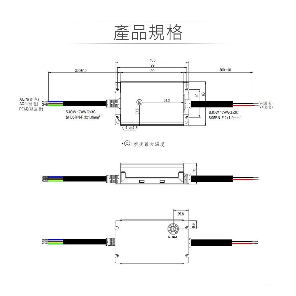 聯騰．明緯 22~54V / 700mA XLG-25-A 室內外 LED 專用 恆功率 電源供應器 IP67-細節圖2