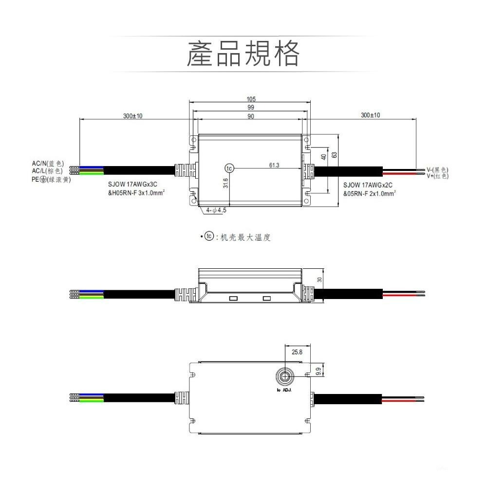『聯騰．堃喬』明緯 22~54V / 700mA XLG-25-A 室內外 LED 專用 恆功率 電源供應器 IP67-細節圖2