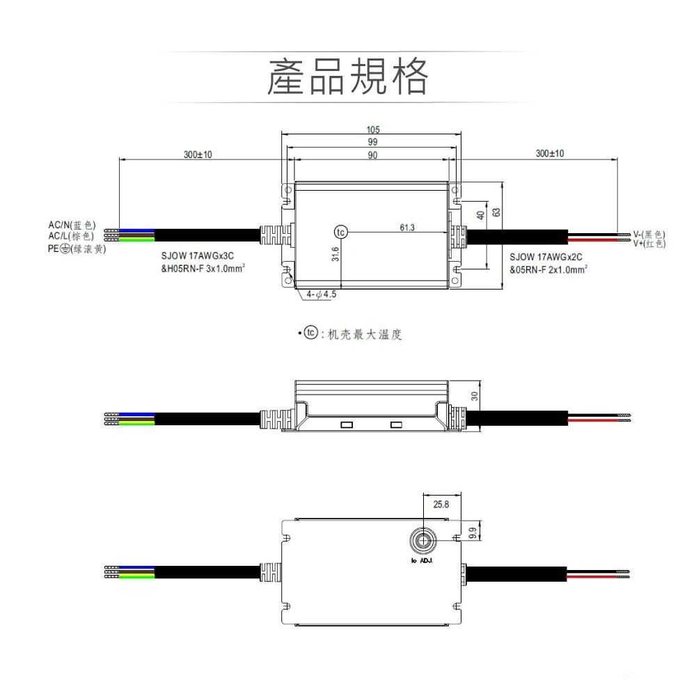 『聯騰．堃喬』MW 明緯 22~54V / 1A XLG-50-A 室內外 LED照明專用 恆功率 電源供應器 IP67-細節圖2