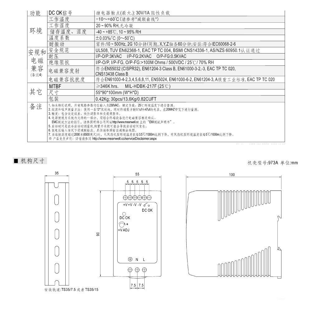 聯騰．MW 明緯 MDR-100 -12/24/48 軌道式 單組 輸出 電源 供應器  Meanwell-細節圖3