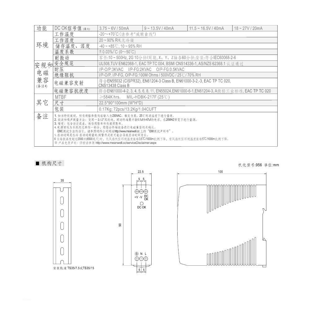聯騰．MW 明緯 MDR-10 -5/12/15/24 軌道式 單組 輸出 電源 供應器  Meanwell-細節圖3