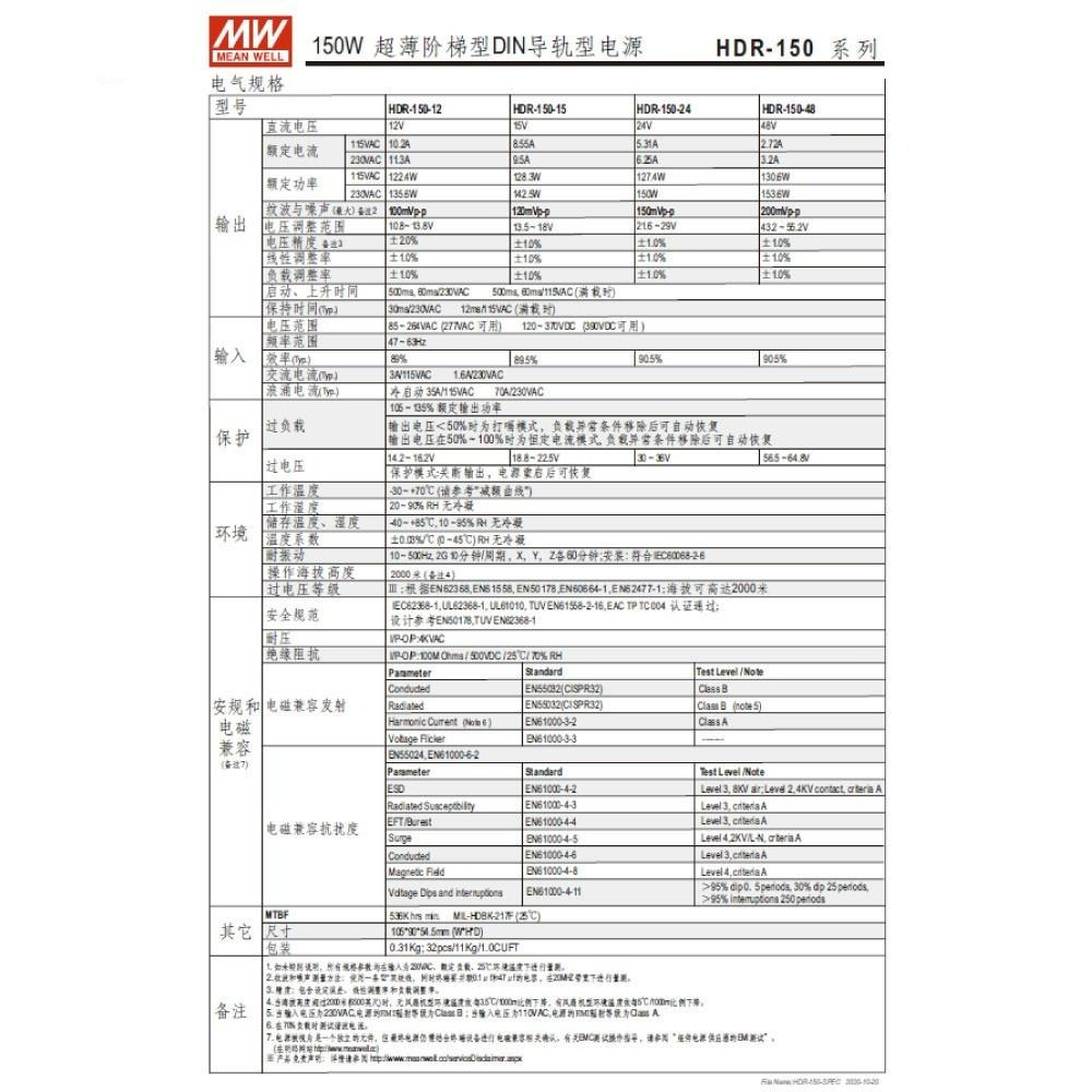 『聯騰．堃喬』MW 明緯 HDR-150 系列賣場 軌道式 單組 輸出 電源供應器  Meanwell HDR-細節圖3