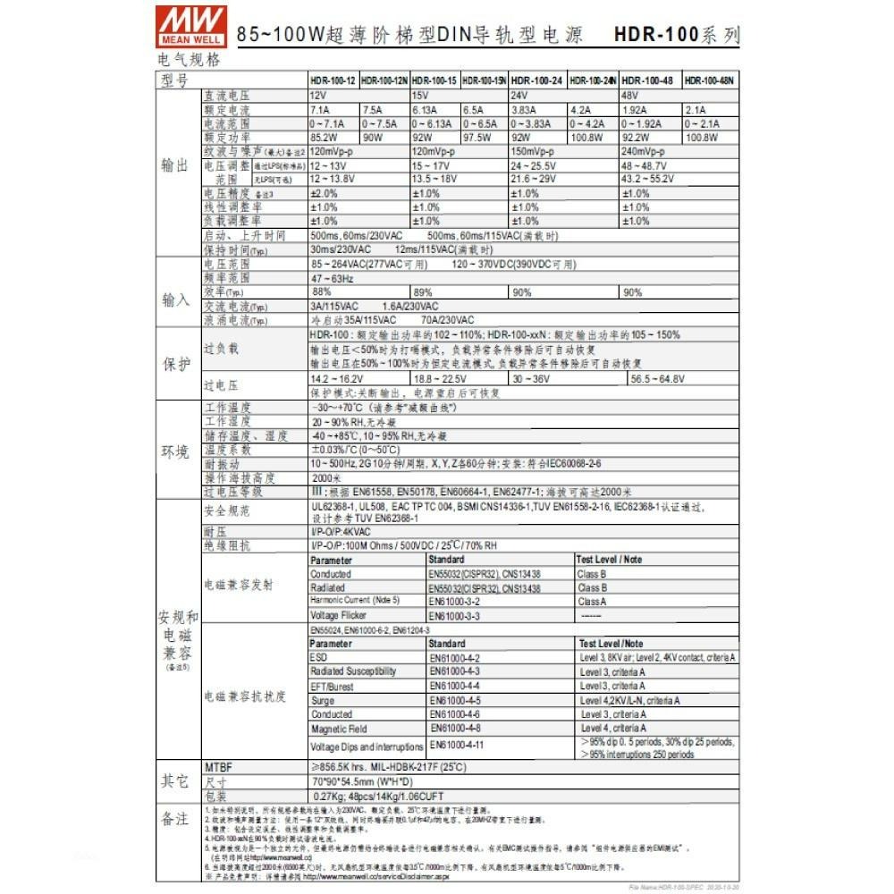 『聯騰．堃喬』MW 明緯 HDR-100 -12/15/24/48 軌道式 單組 輸出 電源供應器  Meanwell-細節圖3