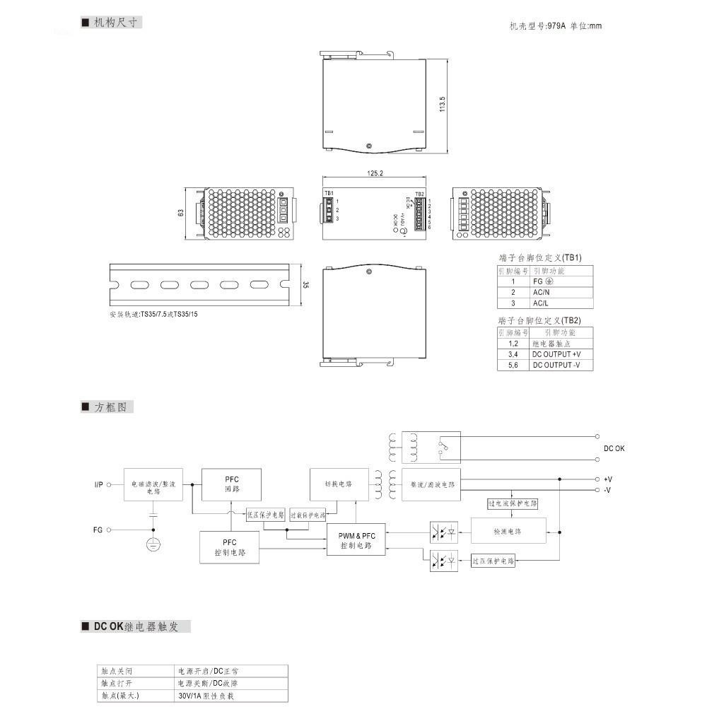 聯騰．MW 明緯 SDR-240 -24/48 軌道式 單組 輸出 電源供應器  Meanwell SDR-細節圖4