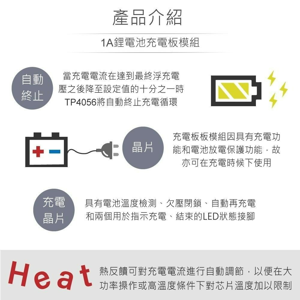 聯騰．TP4056 TYPE-C 鋰電池充電模組｜1A輸出｜3.7V保護板｜USB供電DIY套件-細節圖3