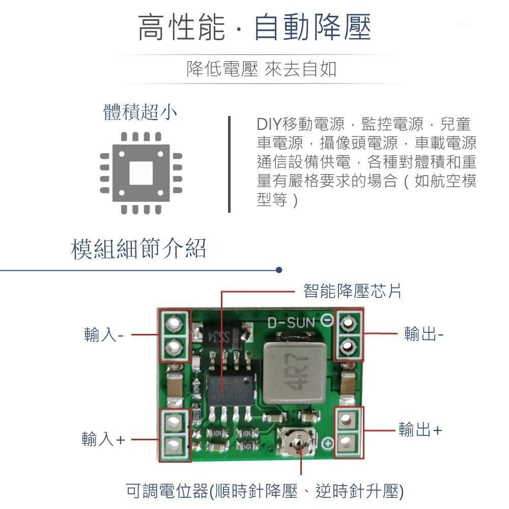 聯騰．DC-DC迷你降壓模組｜MP1584穩壓IC｜4.5V~28V輸入｜3A輸出｜超小型電源板-細節圖2