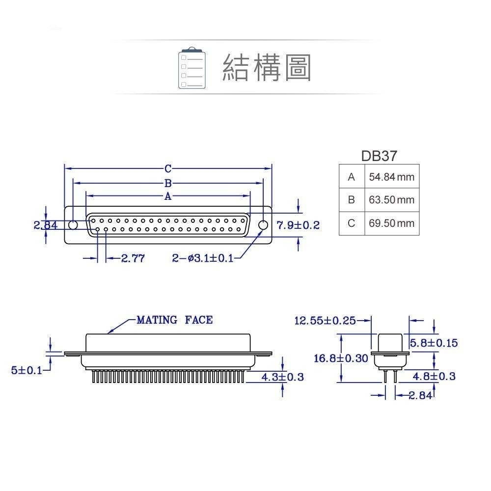 聯騰．DB37 37P D型母座 直插式 連接器 D型接頭-細節圖3