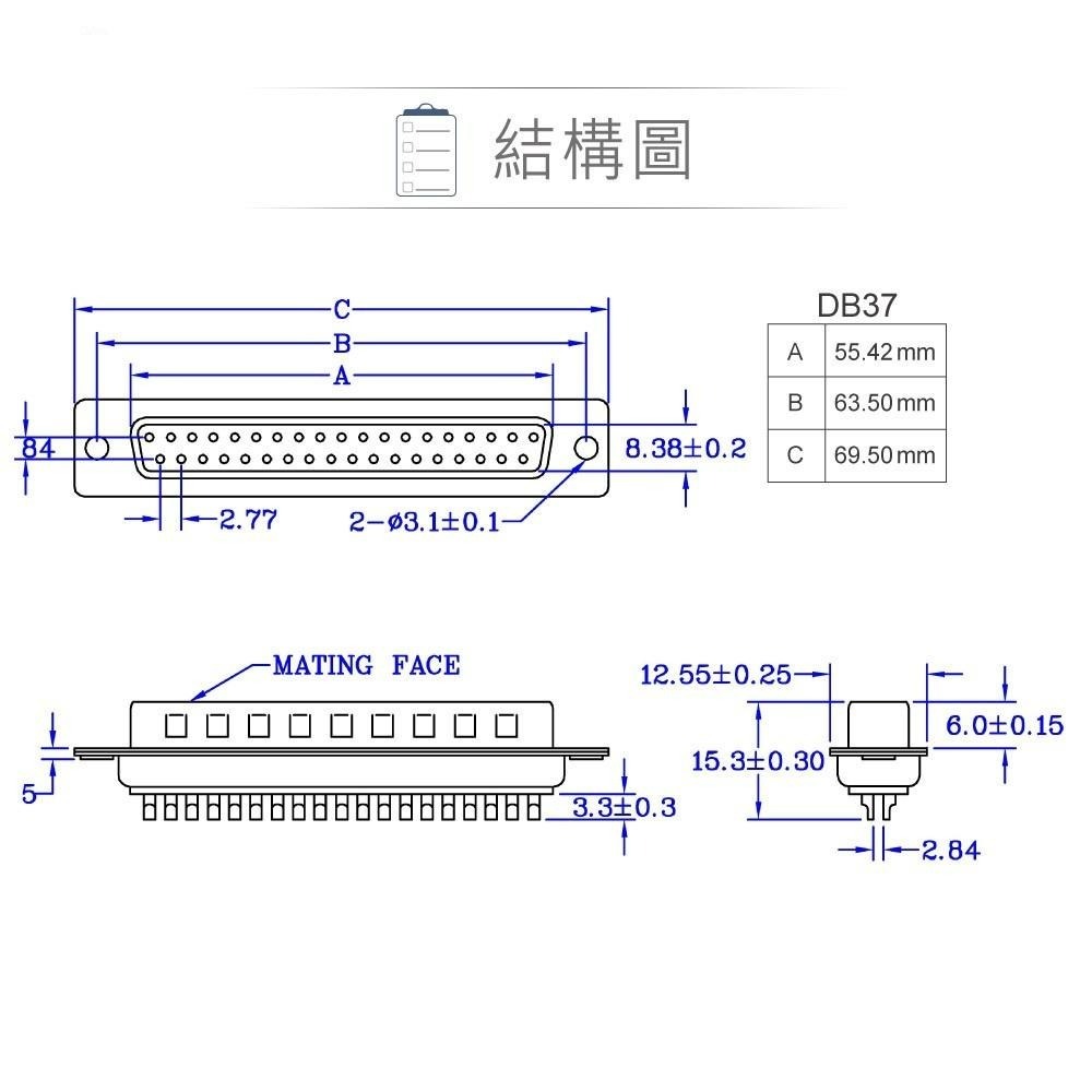 『聯騰．堃喬』DB37 37P D型公接頭 焊線式 連接器 D型接頭-細節圖3