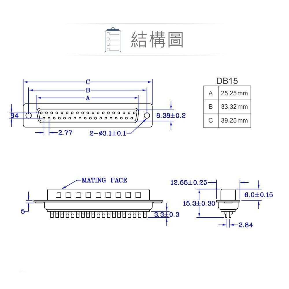 『聯騰．堃喬』DB15 15P D型公接頭 二排 焊線式 連接器 D型接頭-細節圖3