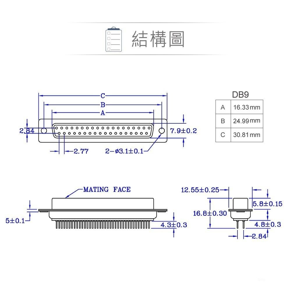 『聯騰．堃喬』DB9 9P D型母座 直插式 連接器 D型接頭-細節圖3