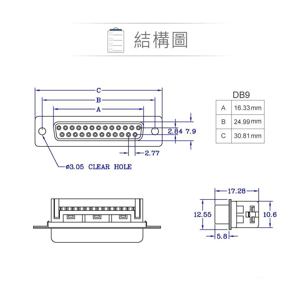 『聯騰．堃喬』DB9 9P D型母接頭 壓排式 D型接頭 連接器-細節圖3