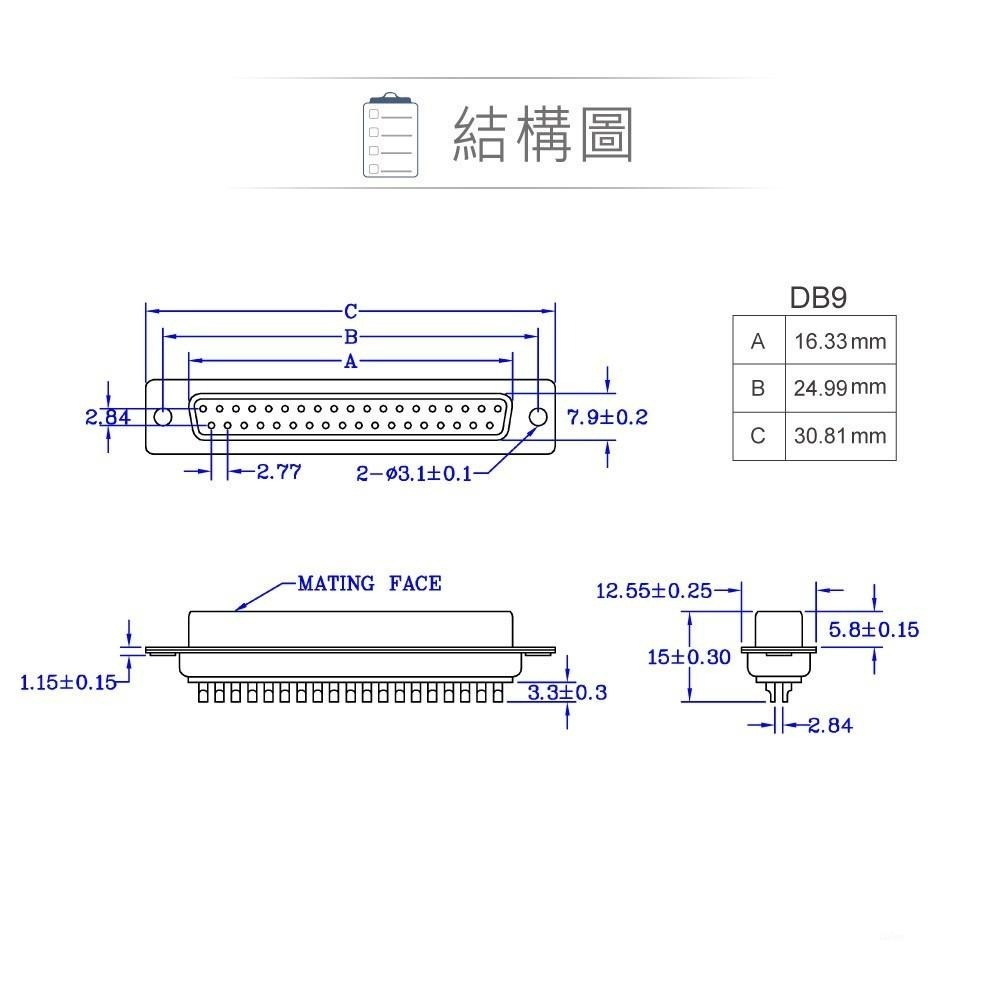 『聯騰．堃喬』DB9 9P D型母接頭 焊線式 D型接頭 連接器-細節圖3