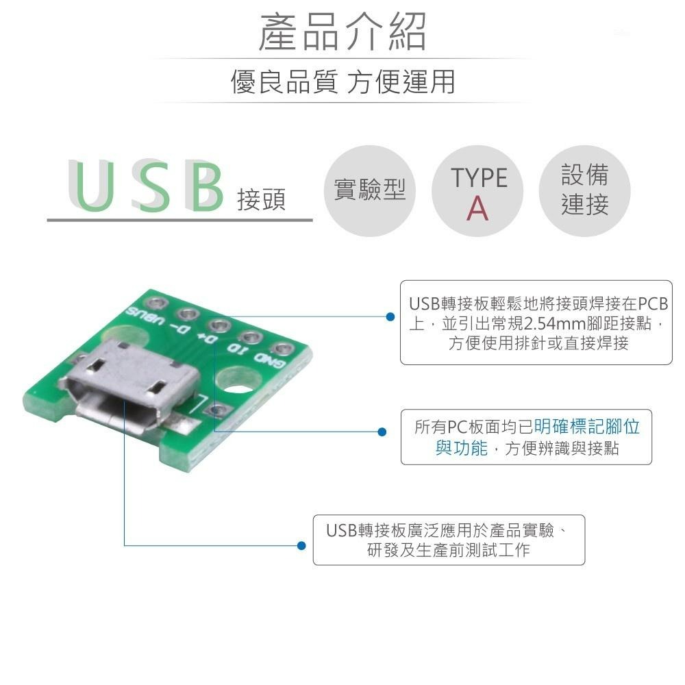 『聯騰．堃喬』MicroUSB 轉 PCB DIP Pitch 2.54mm 轉接 測試板 治具測試板-細節圖2