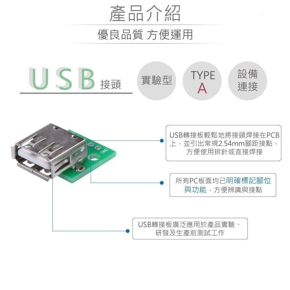 聯騰．USB 2.0 Type-A 母座 轉 PCB DIP Pitch 2.54mm 轉接 測試板 治具測試板-細節圖2