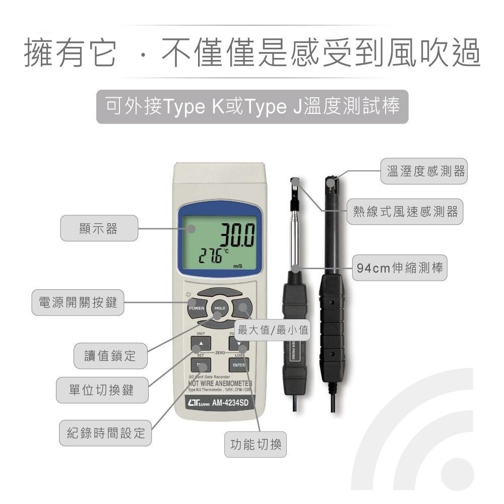 聯騰．路昌 Lutron AM-4234SD 記錄型雙測棒風速計 支援16GB SD卡-細節圖3