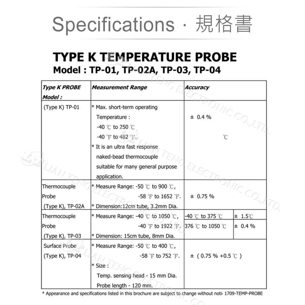 聯騰．路昌 Lutron TP-02｜接觸式溫度探棒｜K型熱電偶專用-細節圖3