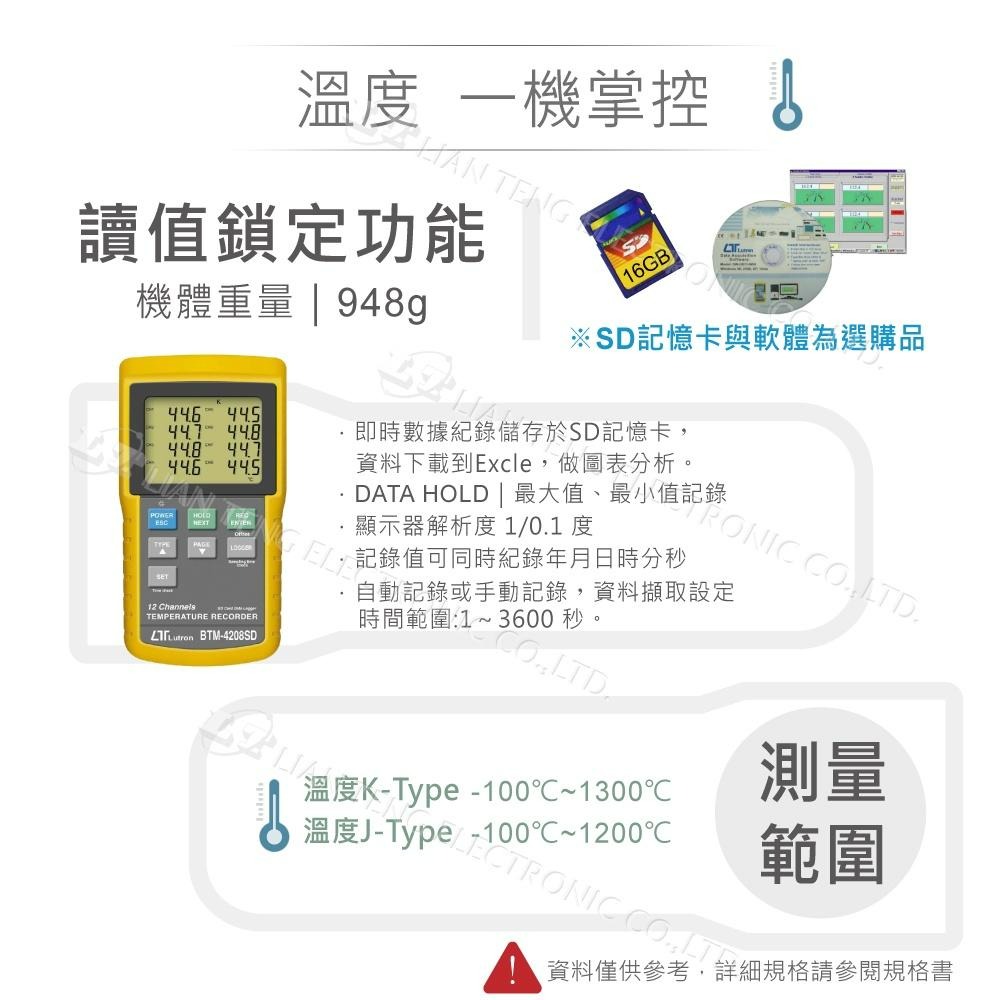 聯騰．路昌 Lutron BTM-4208SD 12點記憶溫度計 支援SD記憶卡-細節圖2