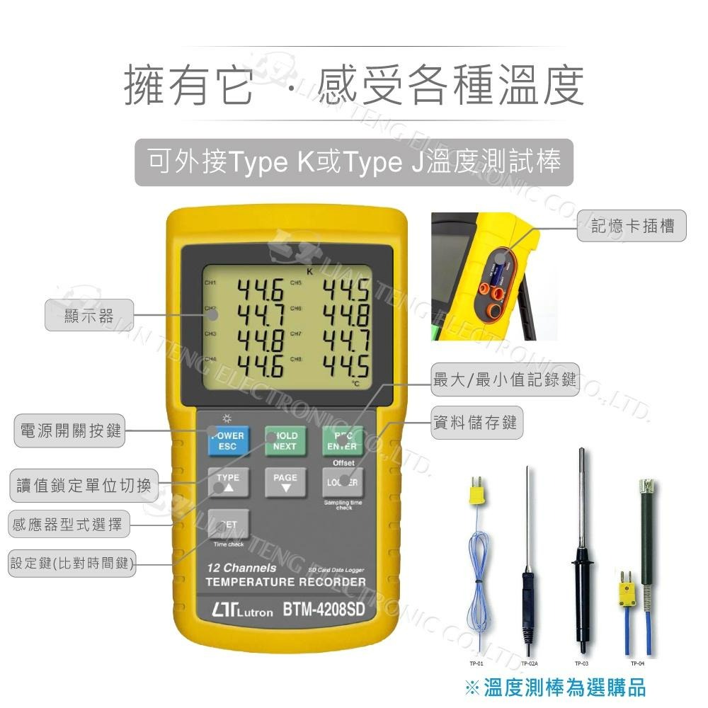 聯騰．路昌 Lutron BTM-4208SD 12點記憶溫度計 支援SD記憶卡-細節圖3