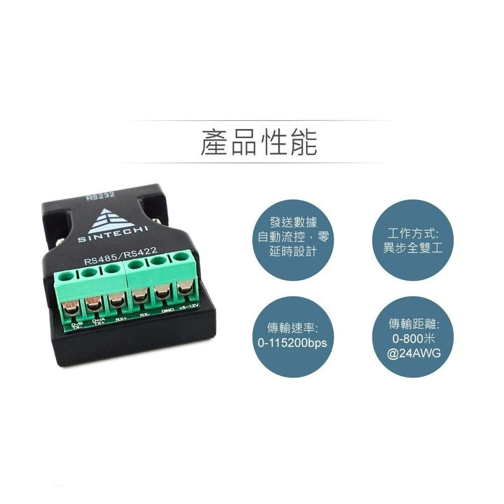 聯騰．SINTECHI RS232(DB9) 轉 RS422/RS485 轉換器｜雙向通訊・免外接電源・點對點／點對多點-細節圖3