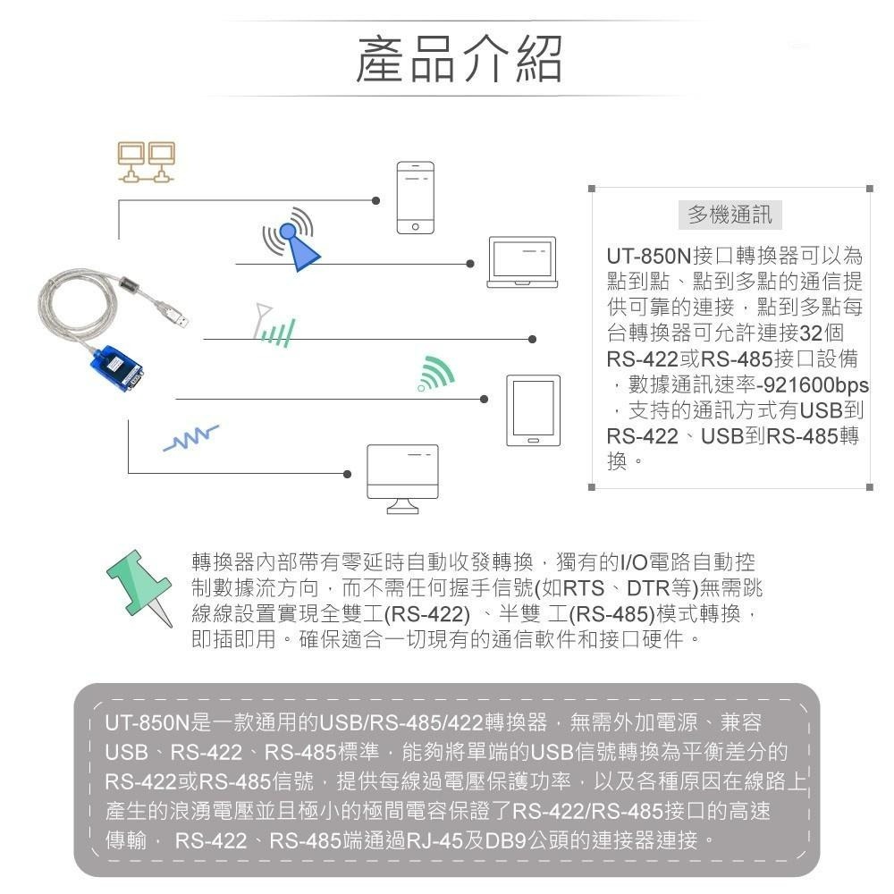 『聯騰．堃喬』UTEK UT-850N USB 轉 RS-422 / RS-485 介面 轉換器-細節圖2