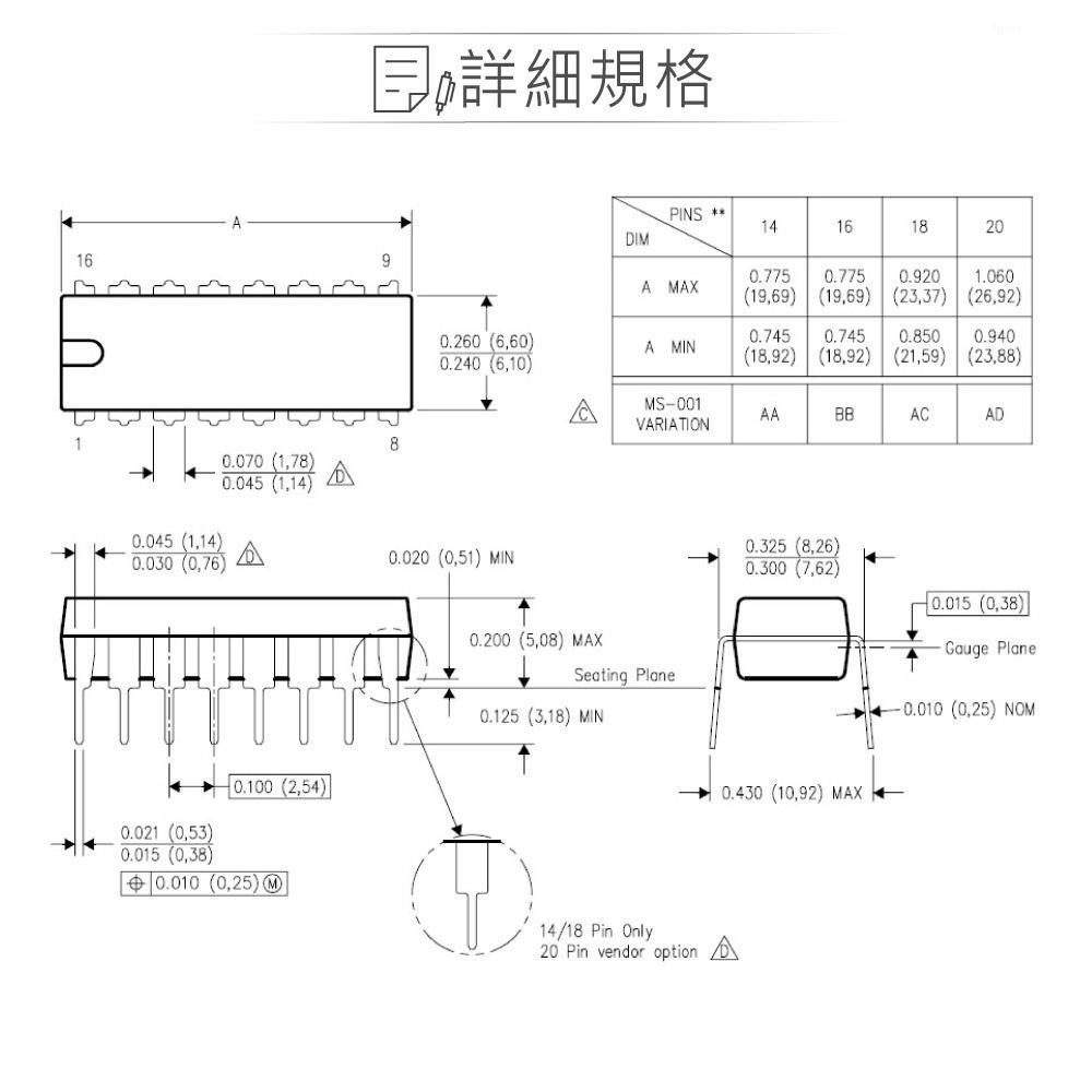 聯騰．TEXAS MC3486N PDIP16｜四路差動線路接收器｜三態輸出・工業電子零件-細節圖2