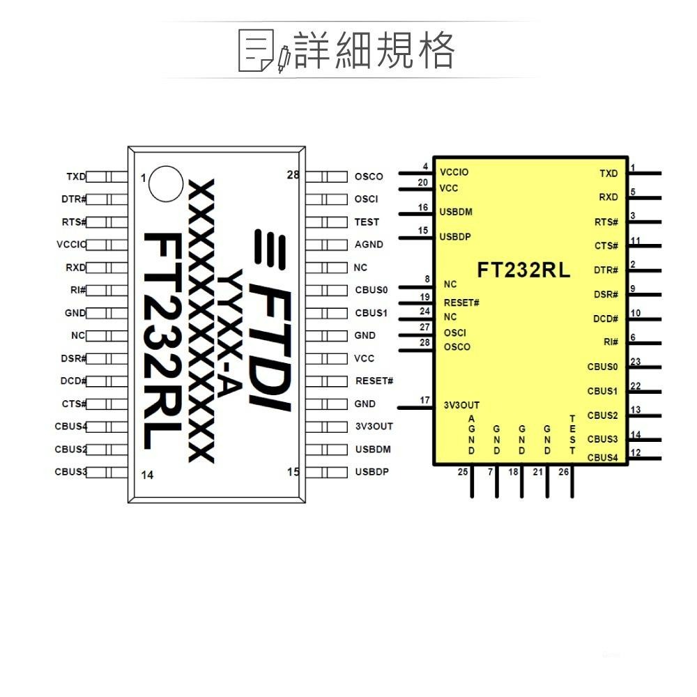 『聯騰．堃喬』FTDI FT232RL SSOP28 USB to serial UART interface-細節圖2