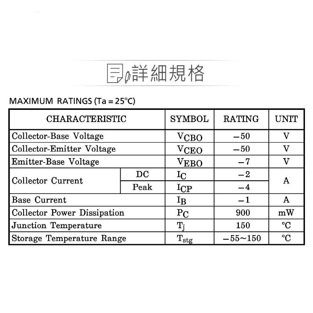 『聯騰．堃喬』2SA1382 PNP 雙極性 電晶體 -50V/-2.0A/900mW TO-92MOD-細節圖2