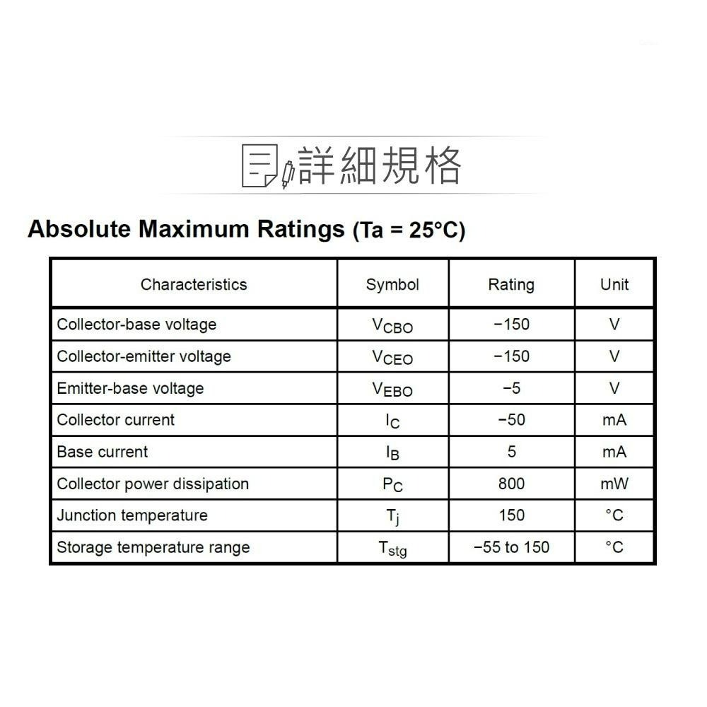 聯騰．2SA949 PNP 雙極性 電晶體 -150V/-50mA/800mW TO-92MOD-細節圖2