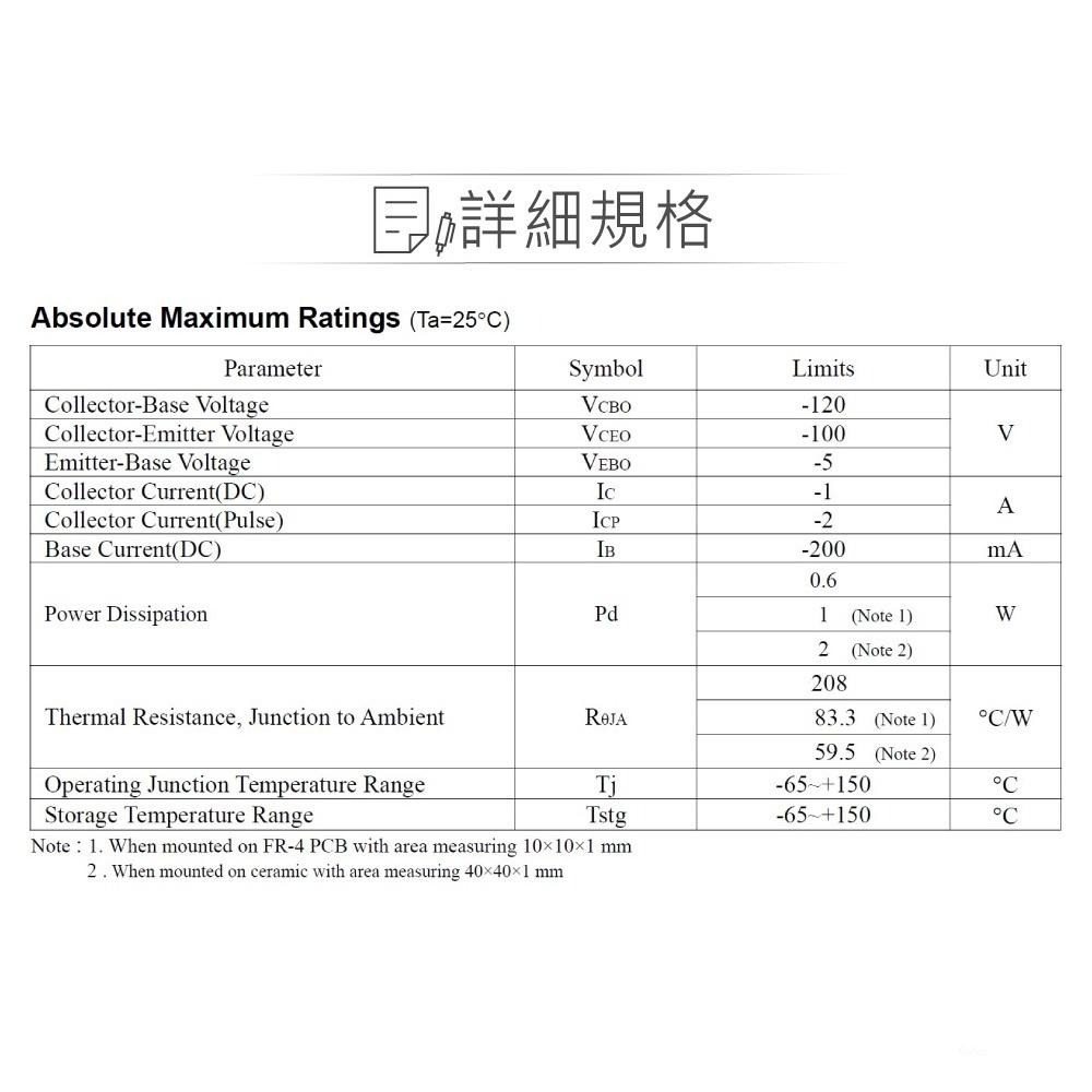 聯騰．2SB766 PNP雙極性 電晶體 -100V/-1.0A/600mW SOT-89 互補 2SD5213-細節圖2