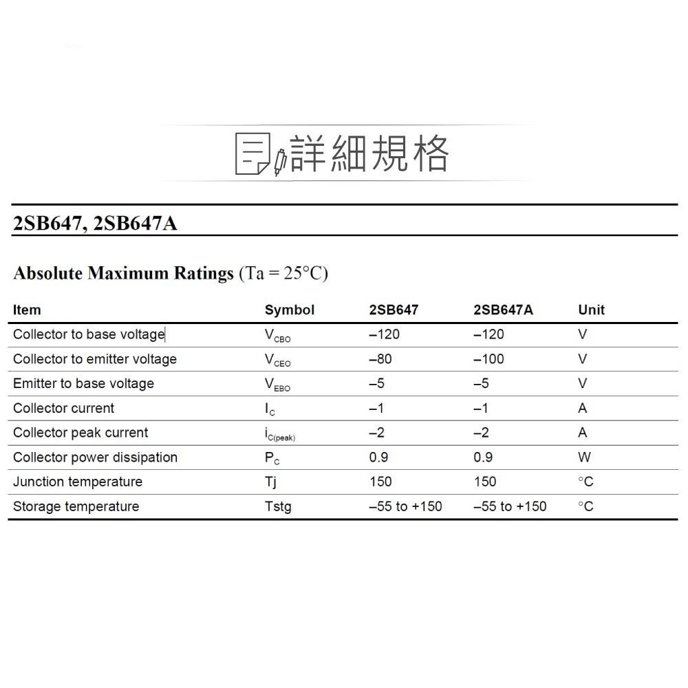 『聯騰．堃喬』2SB647 PNP雙極性 電晶體 -80V/-1.0A/900mW TO-92MOD 互補 2SD667-細節圖2