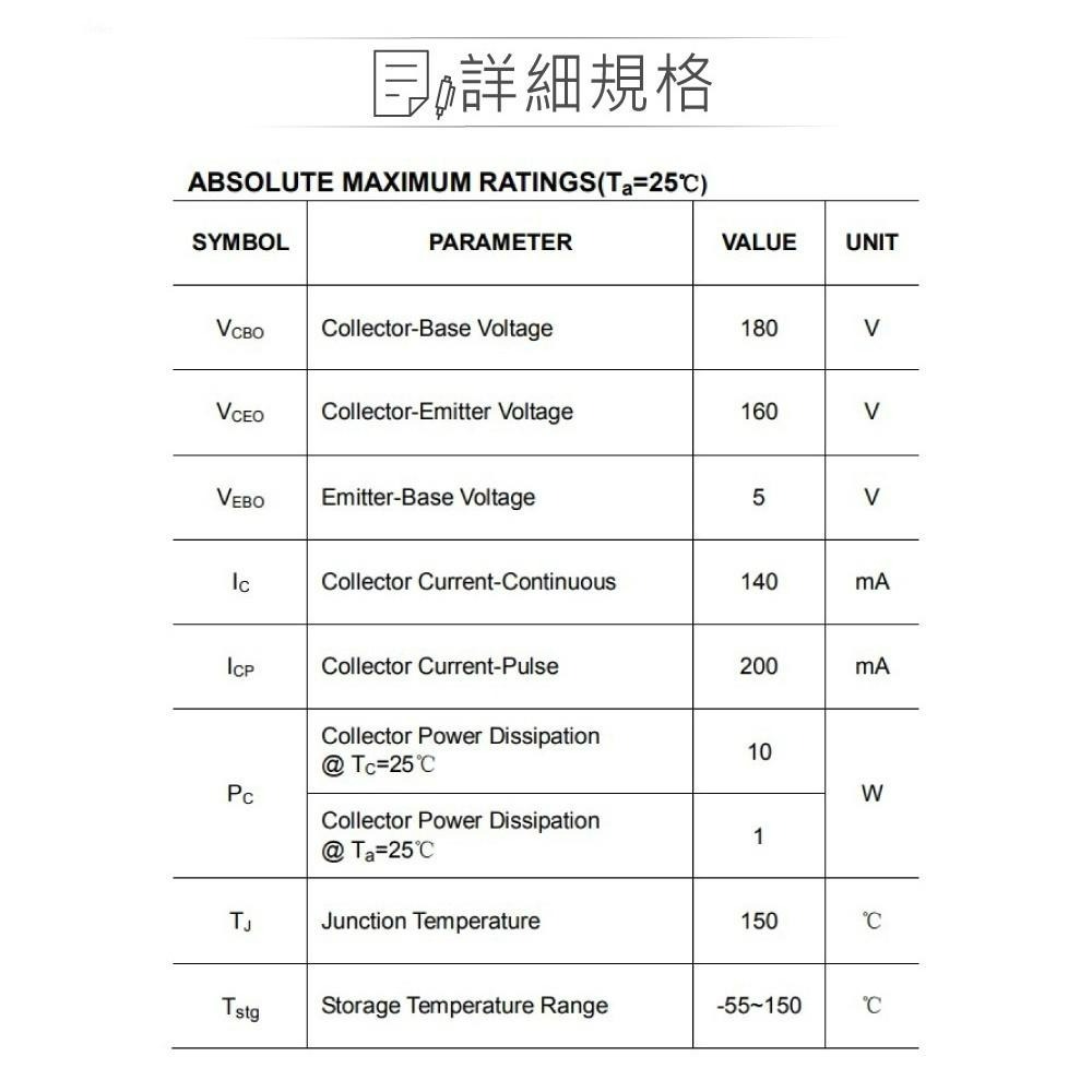 『聯騰．堃喬』2SC2911 NPN 雙極性 電晶體 160V/140mA/10W TO-126 互補 2SA1209-細節圖2